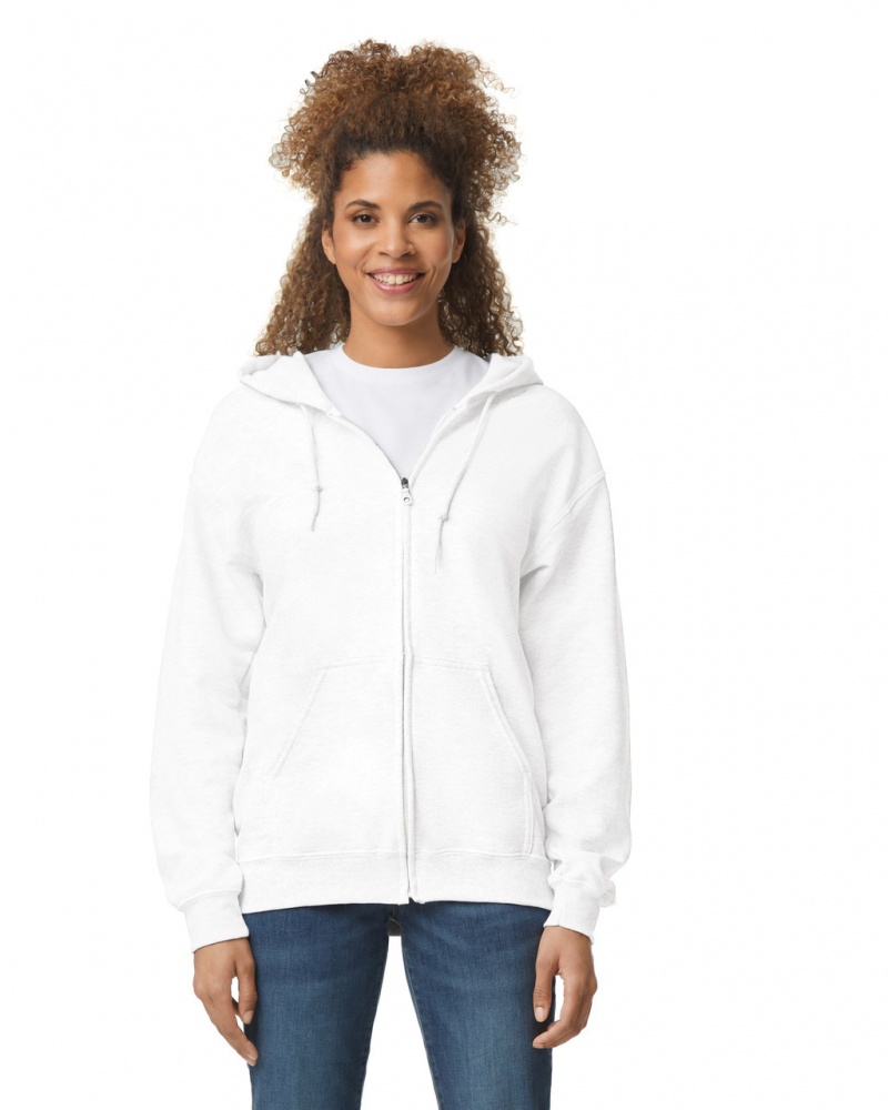 White Women\'s Gildan 18600 Full Zip Hoodie | UPYQ35407