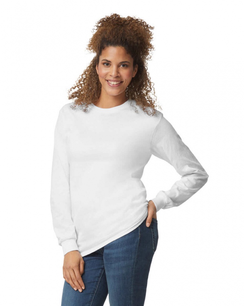 White Women's Gildan 2400 Long Sleeve T-Shirts | PLBI78946