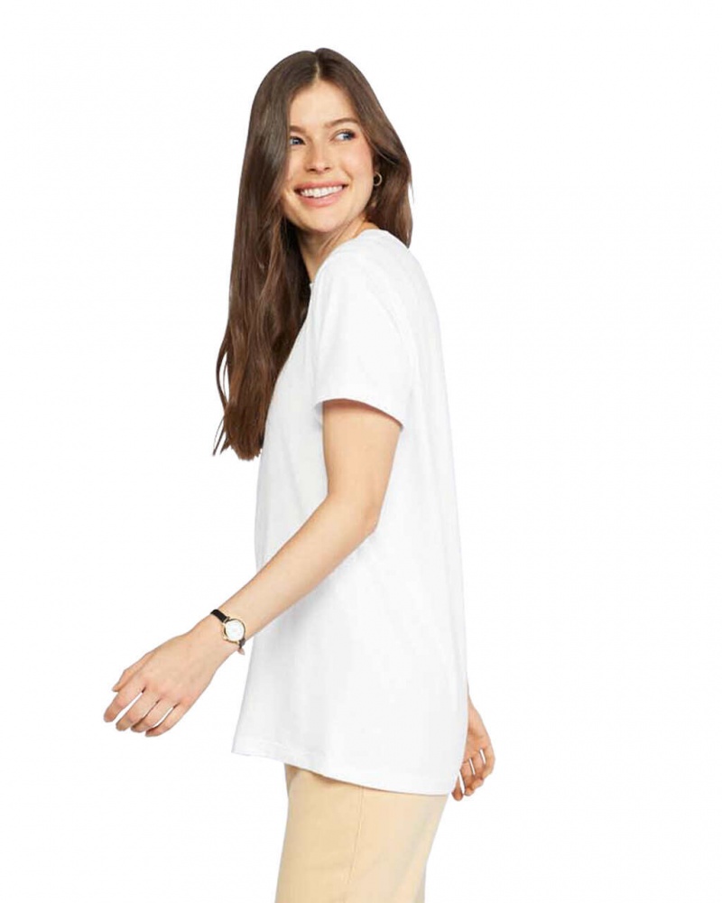 White Women's Gildan 67000L CVC T-Shirts | KTPA25763